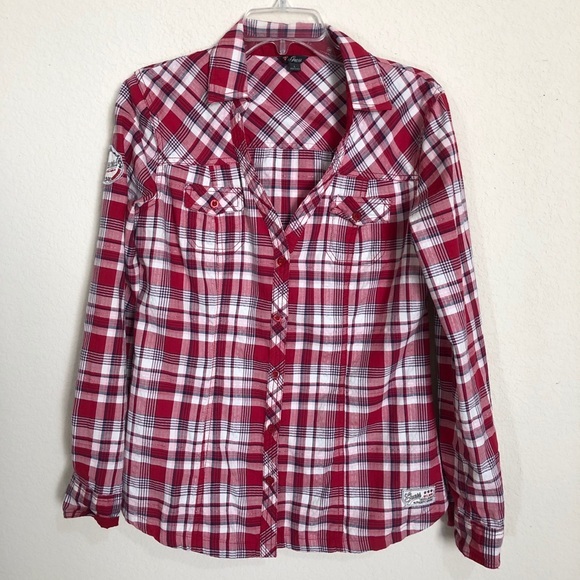 Guess Tops - Guess Red Plaid Long Sleeve Button Down Shirt